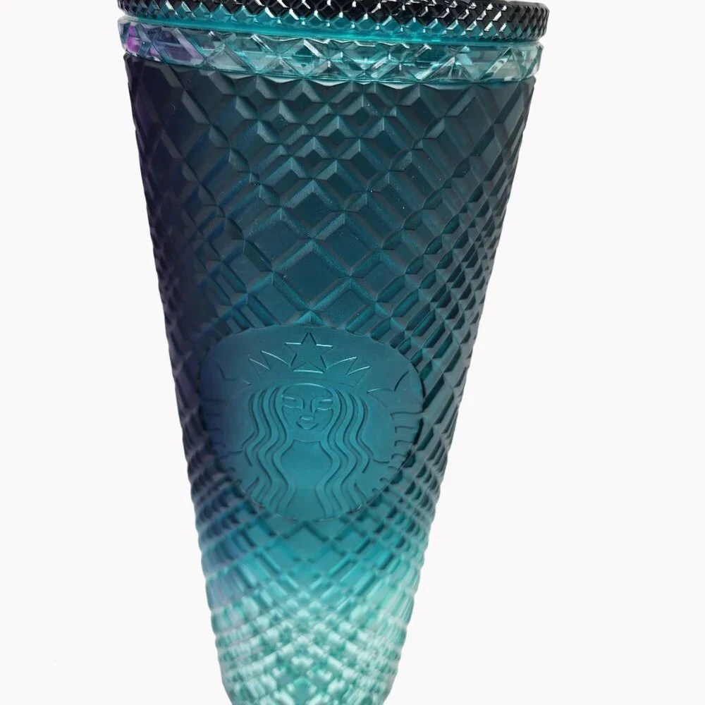 Two Starbucks Venti 24 Oz Jeweled Tumblers Purple Pink Taffy and Green Ombre